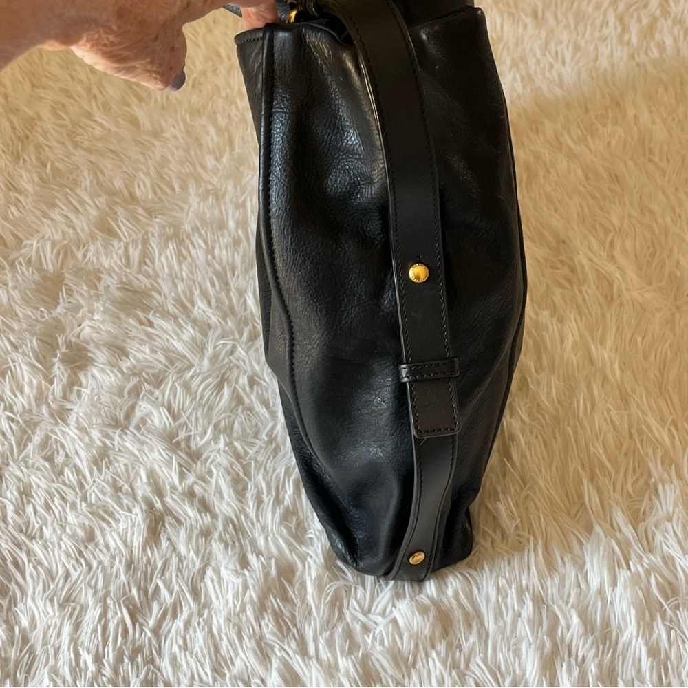MARC JACOBS Large Black Leather Shoulder Handbag Hobo Purse Tote Gold Hardware - Picture 10 of 11